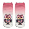 Charming 3d owl print short socks with stylish pink gradient design for women daily wear. - One Size / A347
