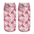 Calzini corti da donna con stampa fenicottero rosa, graziosi calzini floreali con pois. - Taglia unica / A006