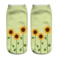 Detailed view of women's short ankle socks featuring vibrant sunflower print patterns. - One Size / A473