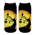 Close-up of Halloween 3D print socks featuring spooky pumpkin and owl pattern for women. - One Size / A987