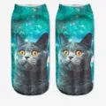 Donne 3D galassia gatto stampa barca calzini Harajuku simpatici corti caviglia calzini moda - Taglia unica / A845