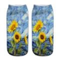 Detailed view of 3D sunflower and starry night printed women low cut socks, vibrant art design. - One Size / A471