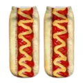 Primo piano di calzini stampati hot dog 3D, dettagli realistici del design alimentare. - Taglia unica / Hot Dog (A696)