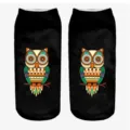 Colorful 3D owl print ankle socks detail view, comfortable daily casual short socks for women. - One Size / A349