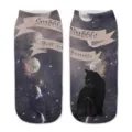 Galaxy black cat print women low cut socks harajuku style halloween spooky ankle socks - One Size / A264