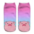 Calzini corti con stampa di maialino simpatico e sfumatura rosa e blu per uso quotidiano. - Taglia unica / A1080