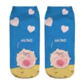 Calzini corti stampati maialino cartone animato 3D carini blu kawaii calze alla caviglia - Taglia unica / A1082