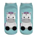 Calzini corti stampati 3D unicorno cartone animato carino in azzurro, morbidi per tutti i giorni. - Taglia unica / A062 (Unicorno Blu Chiaro)