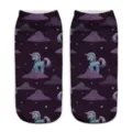 Cute unicorn printed short socks for women, 3D star and cloud design, comfortable casual wear. - One Size / A082 (Deep Purple Unicorn)
