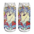 Cute 3D printed unicorn socks with colorful floral design and inspiring quotes for women. - One Size / A354