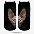 Calzini corti gatto Sphynx 3D carini per donna, design animale creativo calzini casual. - Taglia unica / Gatto Sphynx