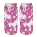Carine calze corte stampate 3D unicorno da donna, simpatici calzini rosa con motivo stelle. - Taglia unica / Modello A069