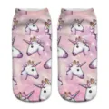 Calcetines cortos bonitos de unicornio 3D para mujer, diseño de cielo estrellado rosa cómodo. - Talla única / A357
