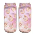 Mujeres lindas calcetines cortos impresión 3D divertido patrón de gesto mano rosa calcetín - Talla única / A362