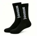 Black cotton crew socks with groomsman letter and mustache print for wedding men party gifts. - One Size / Groomsman