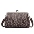 Luipaardprint schoudertas met beugelsluiting, stijlvolle retro crossbodytas met metalen frame. - koffiekleur