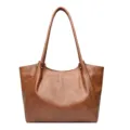 Bruine retro shopper tas vrouwen grote capaciteit schoudertas elegante forens handtas PU leer - Eén maat / Geelbruin