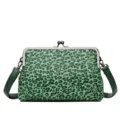 Borsa a tracolla da donna verde con stampa leopardato e chiusura bacio retrò chic - Verde