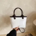 Stylish women handbag with contrast color design, portable tote and crossbody bag for daily use. - No Pendant / White