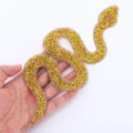 Gold rhinestone snake patch, sparkling crystal DIY apparel accessory for clothing bags. - 26.5x10cm Snake Shape Hotfix Style / Golden