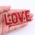 Red and white rhinestone LOVE letter patch for DIY apparel and clothing accessories - (8.2*3.8cm) LOVE Letter Transparent Double-Sided Adhesive Style / Bright Red