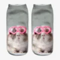 Cute hamster 3D print short socks detail view, fun animal pattern design for daily wear. - One Size / A671