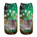 Close-up view of 3d chinchilla star print ankle socks, galaxy space pattern detail. - One Size / A672