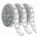 Self-adhesive rhinestone ribbon roll for DIY crafts, sparkling crystal bling sticker trim. - 6x6mm (Width 1cm) / White