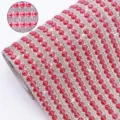 Self-adhesive red pearl and rhinestone trim ribbon DIY craft sticker for shoes and boxes. - 6mm Ceramic 40x24cm Hot Melt Press Type / Red