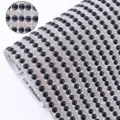 Self-adhesive black rhinestone trim mesh roll DIY craft sparkling crystal ribbon for shoes bags decor - 6mm Ceramic 40x24cm Hot Melt Press Type / Black