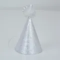 Silver glitter cone party hat with fluffy pom pom for kids adults and pets birthday - Silver, 10 Pcs/Pack