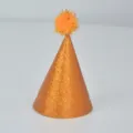 Close up of glitter orange cone birthday hat with shiny pom pom top, perfect party supply detail. - Orange 10 Pcs/Pack