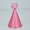 Pink glitter cone birthday hat with sparkly pom pom for kids adults and pet party decoration. - Pink 10 Pcs/Pack