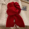 Korean style soft solid red knitted wool scarf for women winter warm cozy neck warmer - 170*20CM / Bright Red