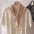Effen roze hol gebreide kleine driehoek sjaal vrouwen mode halsdoek elegant chic - Geometrisch Blauw / Broken Wit