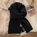 Cozy winter black knitted scarf for women, soft wool feel cold weather warm neck wrap accessory. - 170*20CM / Black