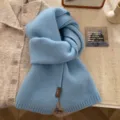 Light blue knitted winter scarf, soft wool feel warm neck warmer for women and couples. - 170*20CM / Iceland Blue