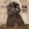 Cozy dark brown knitted winter scarf for women and men, soft wool blend, stylish warm neck warmer - 170*20CM / Hemp Brown