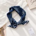 Dunkelblaue gemusterte Quadrat Seidenschal Vintage Halstuch elegante Haarschmuck Accessoire - Paisley Marineblau / 55*55CM