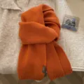 Korean style soft orange knitted winter scarf for women and couples, warm and cozy accessory. - 170*20CM / Sunny Orange