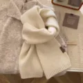 Korean style soft warm cream white knit winter wool scarf, cozy fashion winter accessory. - 170*20CM / Lamb White