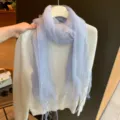 Damen hellblaue doppellagige Netzschal, transparente dünne literarische Sommer-Schal. - 190*65cm / Hellblau
