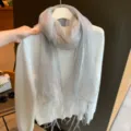 Grauer Mesh Seidenschal für Damen, leichtes Frühlings Sommer literarisches Stil Tuch und Schal. - 190*65cm / Dunkelgrau