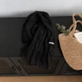 Schwarzer Tencel-Leinen Knitter Schal Damen dünn atmungsaktiv literarisch vielseitig Tuch - 170*45cm / Schwarz
