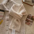 100% Reine Wolle Retro Zopfmuster Doppellagiger Schal Damen Winter Dick Warm - Gebrochenes Weiß