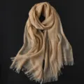Goldfarbener strukturierter Fransen-Langer Schal Damen elegante Herbst-Winter-Halswickel - 190x67cm / Camel