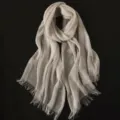 Damen strukturierter Fransen Langschal in neutraler Unifarbe, weicher atmungsaktiver Herbstschal. - 190x67cm / Khaki