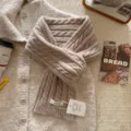 100% wolle vintage zopfmuster doppelter winterwarmer dicker kuscheliger damenschal einfarbig - Haferflocken Beige