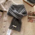 Grauer 100% Wolle Zopfstrick doppellagiger dicker kuscheliger Schal fuer Damen modern - Mittelgrau