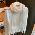 Damen doppelter Mesh Schal und weißer Pullover, leichte koreanische Mode Schal Frühling. - 190*65cm / Beige